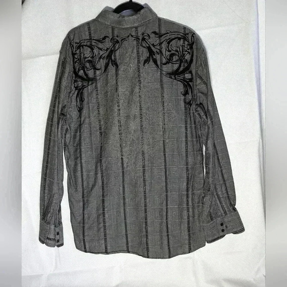 191 Unlimited Graphic striped square Button Down shirt XXL Gray Black - Picture 5 of 7